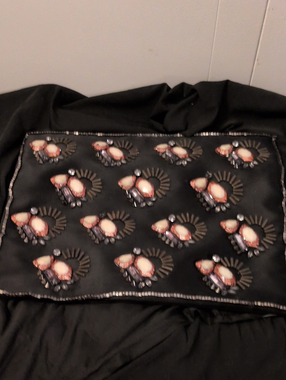 BCBG MaxAzria Black Embellished Scarf with Pink and Silver Accents